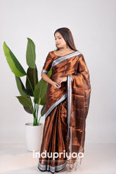 Indupriyaa Copper Temple Designe Handloom Tissue Cotton Saree
